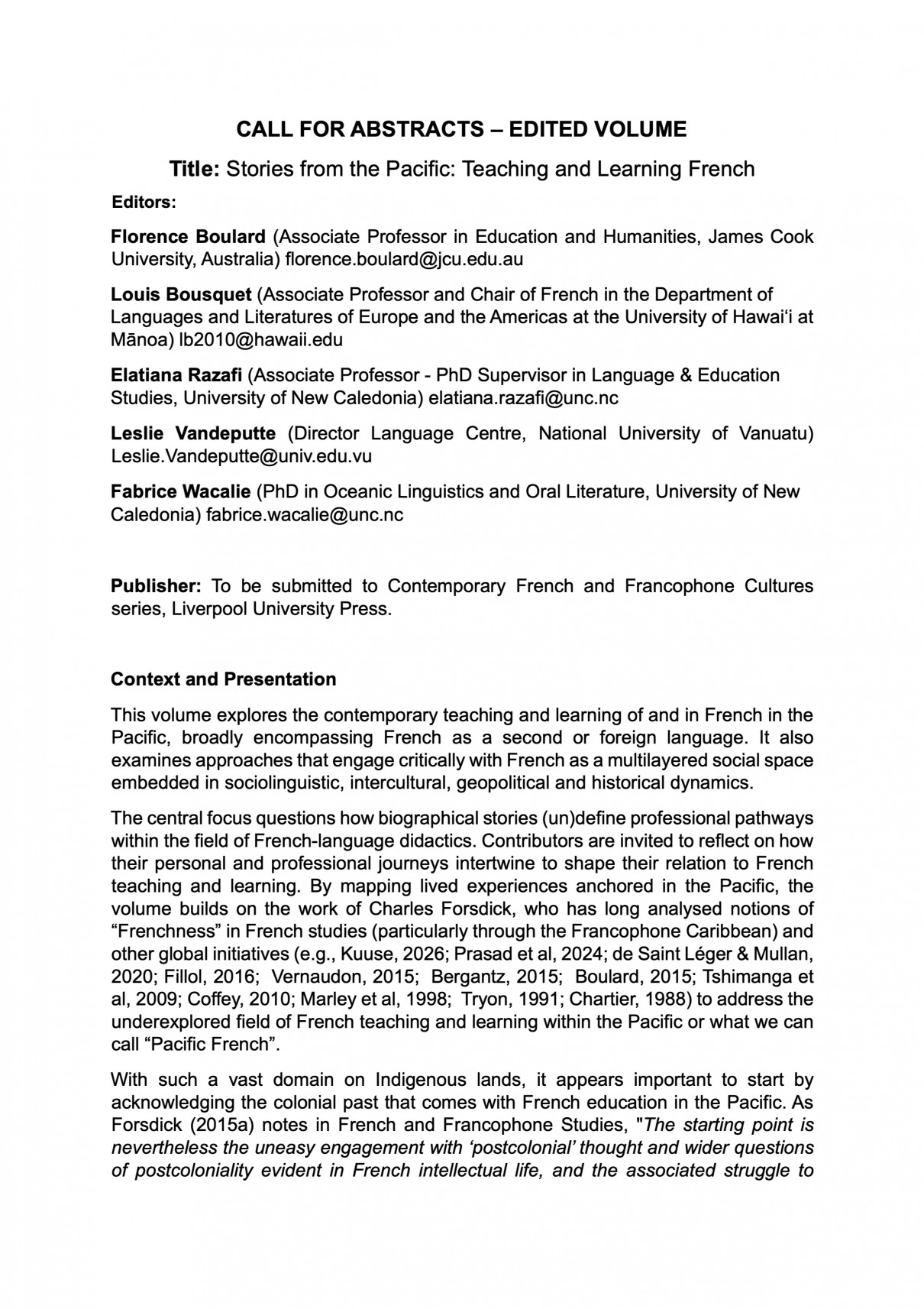 📚🌏 Appel à contributions : Stories from the Pacific: Teaching and Learning French