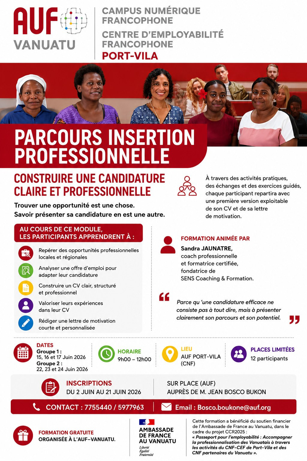 🇻🇺 Formation gratuite à Port-Vila : construisez une candidature qui fait la différence !
